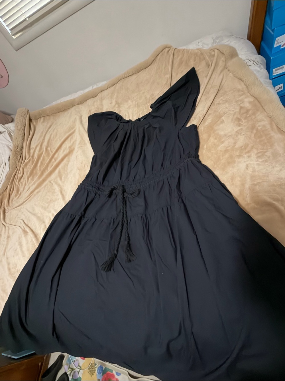 Lane Bryant Black Flutter Sleeve Dress with Drawstring Waist Women’s 22 Cotton